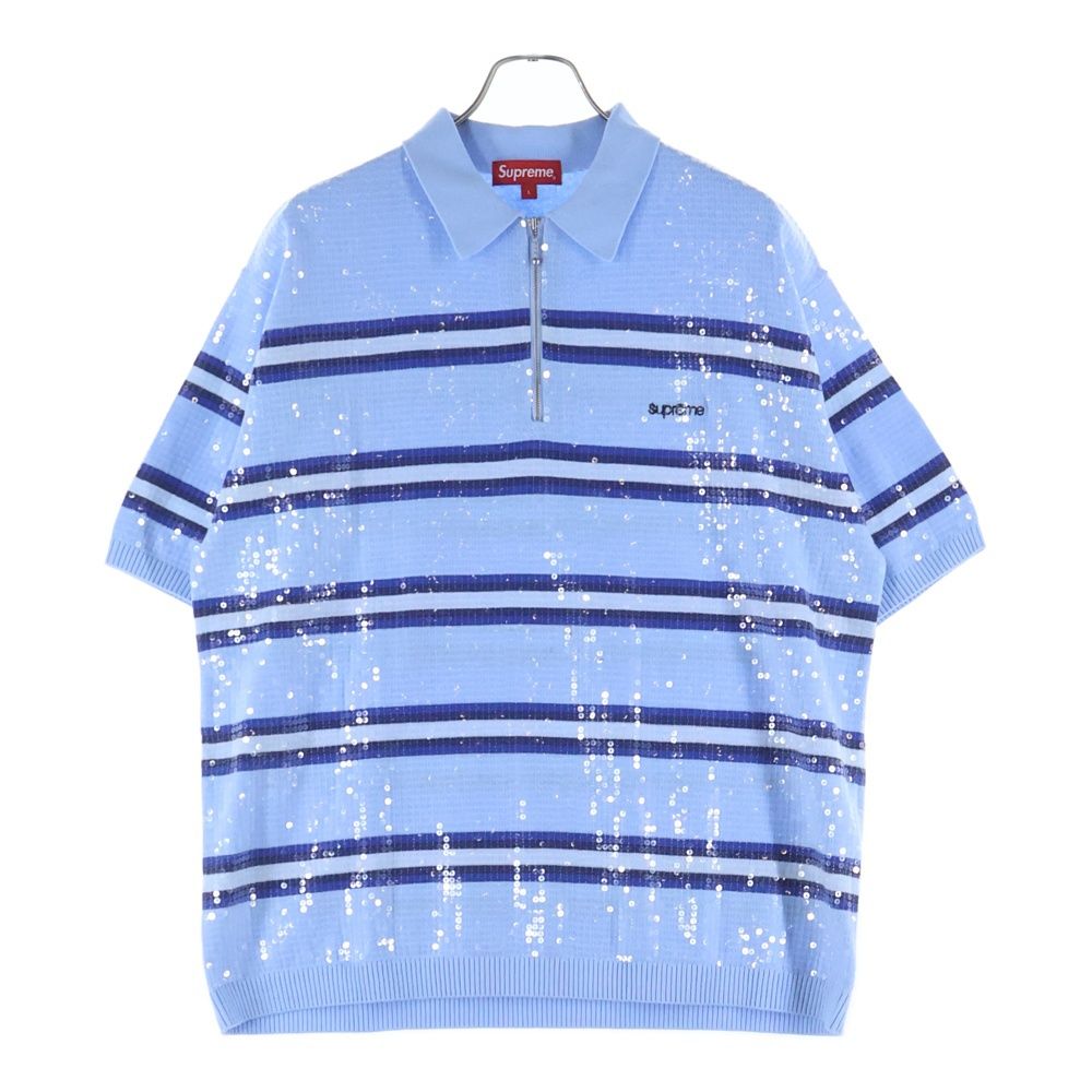 SUPREME (シュプリーム) 23SS Sequin Stripe Zip Polo ストライプ