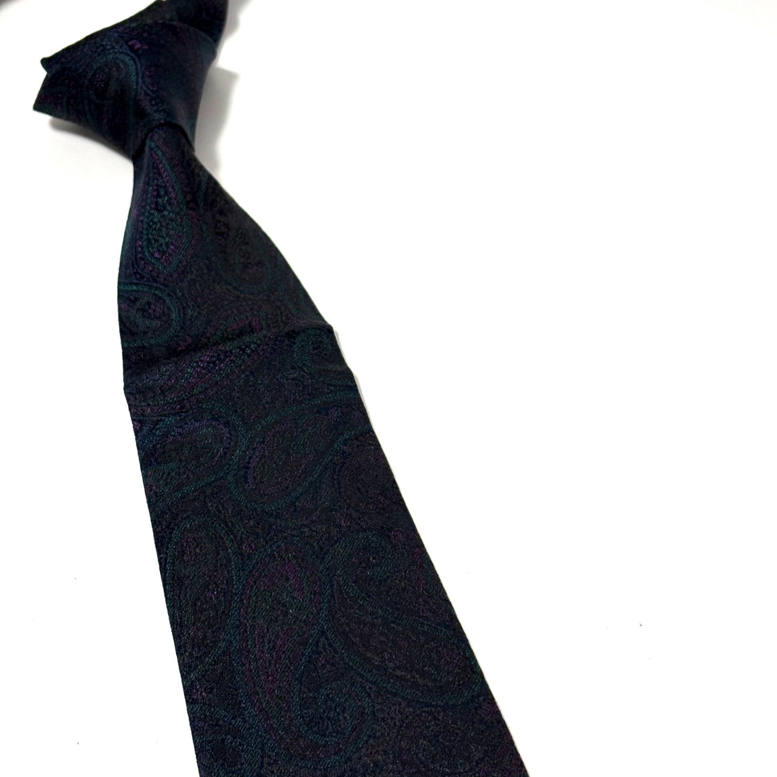 極美品✨ ダンヒル ネクタイ 光沢 ペイズリー ダークネイビー×パープル