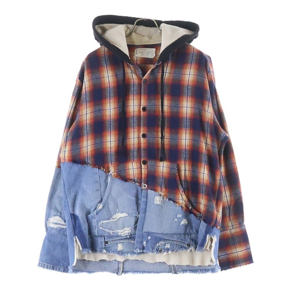 GREG LAUREN (グレッグローレン) 50/50 ORANGE PLAID DENIM HOODED