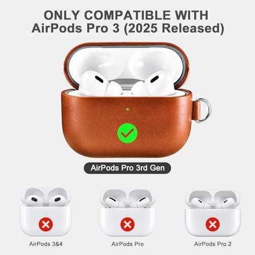 AirPods Pro 3 用ケース 本革レザーケース 発売 耐衝撃 落下防止 エアーポッズ プロ 3保護ケース 分離式 全面保護 ワイヤレス充電対応 LEDライト可視 ストラップ付き ブラウン s b 2 c 726 f 4