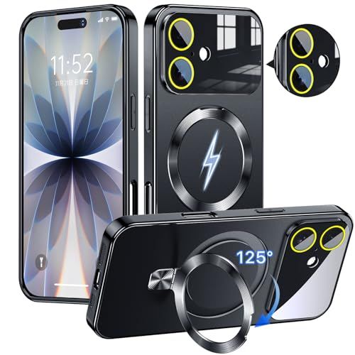 2025最高傑作-4つの機能を一度に実現 iPhone 16 用 ケース Magsafe対応 指紋防止|マット仕上げ 米軍MIL規格 耐衝撃 ランヤードホール付き マット金属フレーム 最大25 W急速充電対応 感 フィット感 e 056603