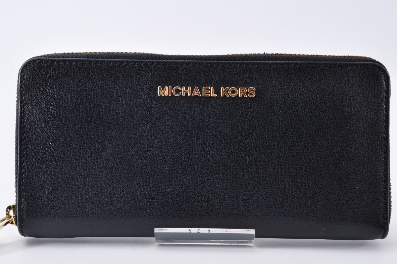 超美品未使用★Michael Kors★ブラック×ゴールド レザー 薄型 長財布 未使用 MICHAEL KORS マイケルコース Zip ジップ Long Wallet 長財布
