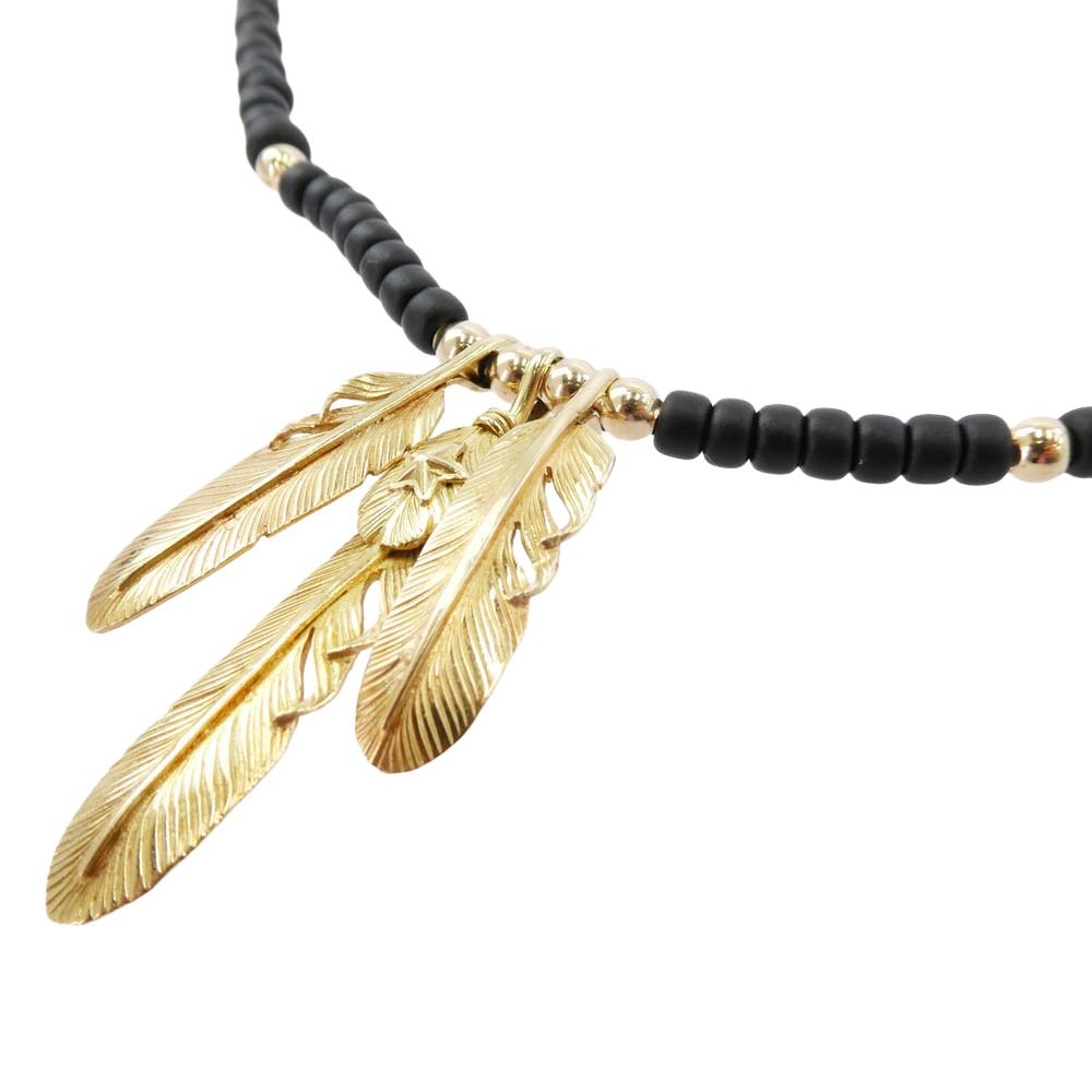 ビンゴブラザーズ　ブラックビーズ ネックレス THE BINGO BROTHERS ビンゴブラザーズ K18 全金スターハートフェザー