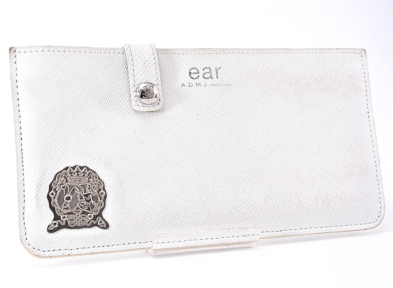 美品 ADMJ エーディーエムジェイ ear PAPILLONNER イアパピヨネ コラボ マーガレット モチーフ Slim Wallet スリムウォレット 長財布 White ホワイト