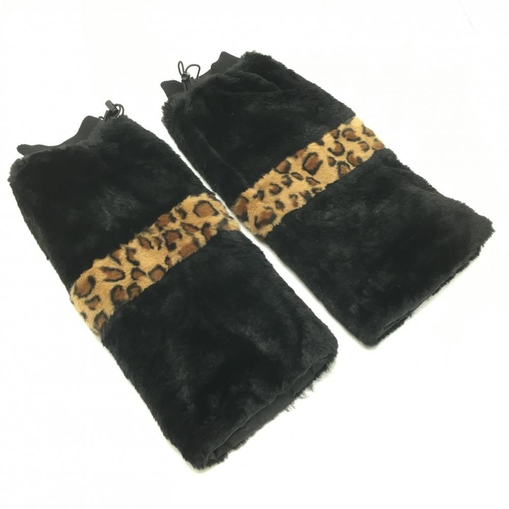 超美品】パーリーゲイツ レッグウォーマー 黒×ブラウン 一部レオパード