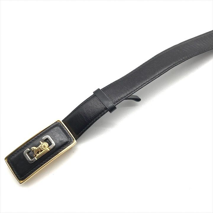 良品 CELINE セリーヌ 馬車金具 レザー ベルト GP金具 ブラック