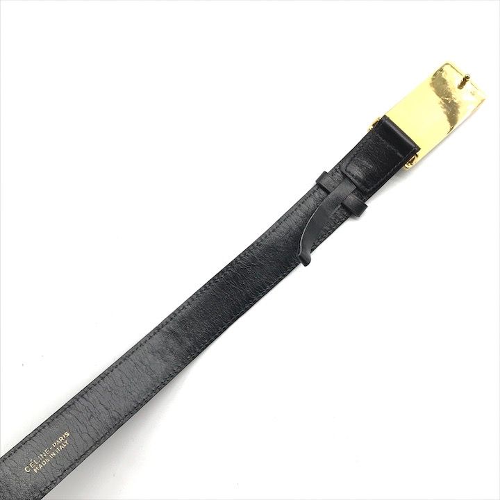 良品 CELINE セリーヌ 馬車金具 レザー ベルト GP金具 ブラック