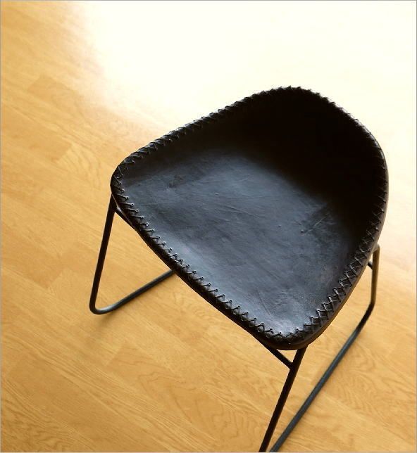 本革スツール デザイン レザースツール 本革椅子 スリム 軽量 アイアン