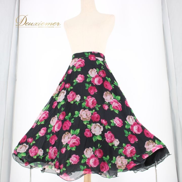 【美品 社交ダンス衣装】スカート レッスンウェア 黒 赤 薔薇 バラ バイカラー 社交ダンス 衣装 スタンダード スカート レッスンウェア レディース