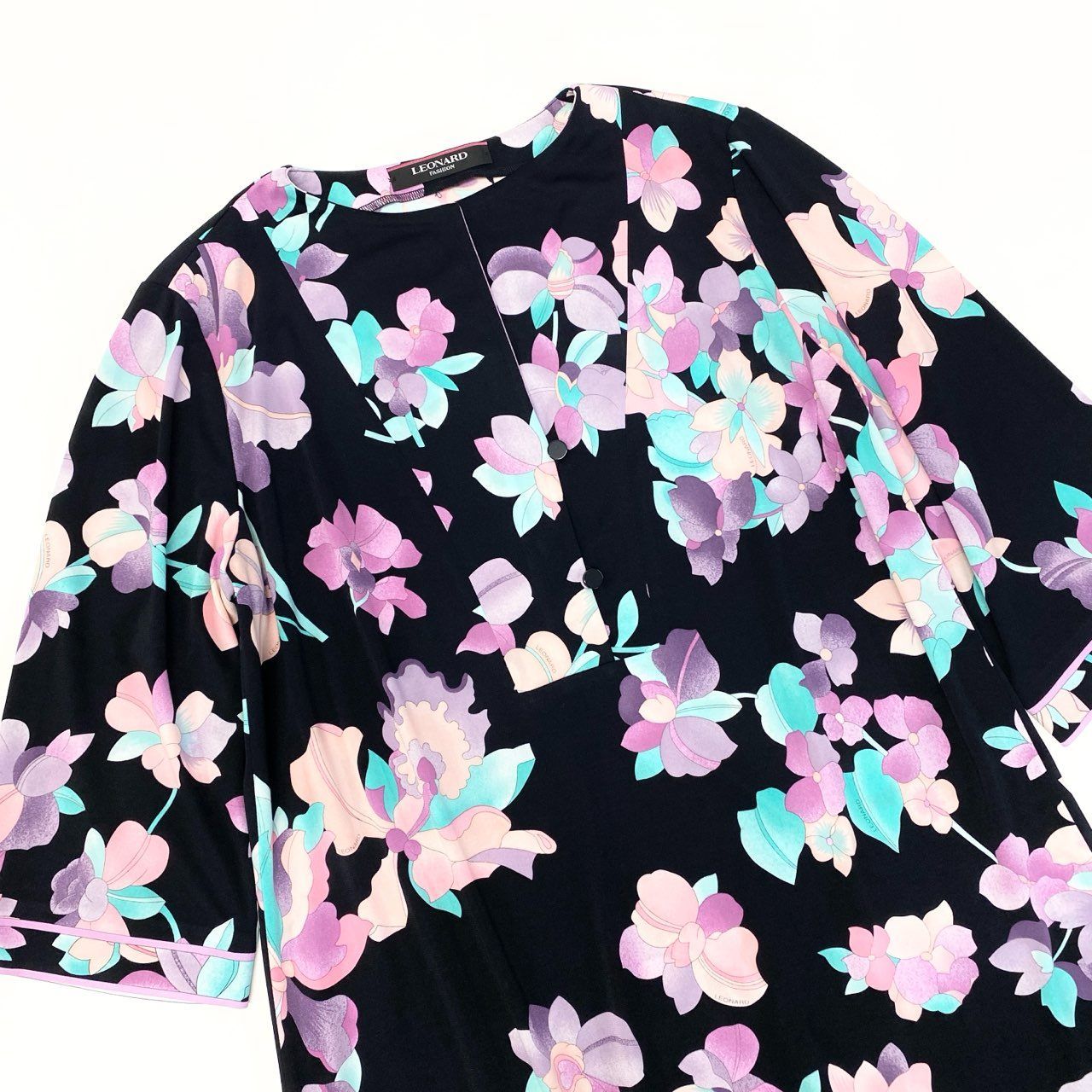 9a27 LEONARD レオナール カンカン素材 美しい花柄プリント チュニック