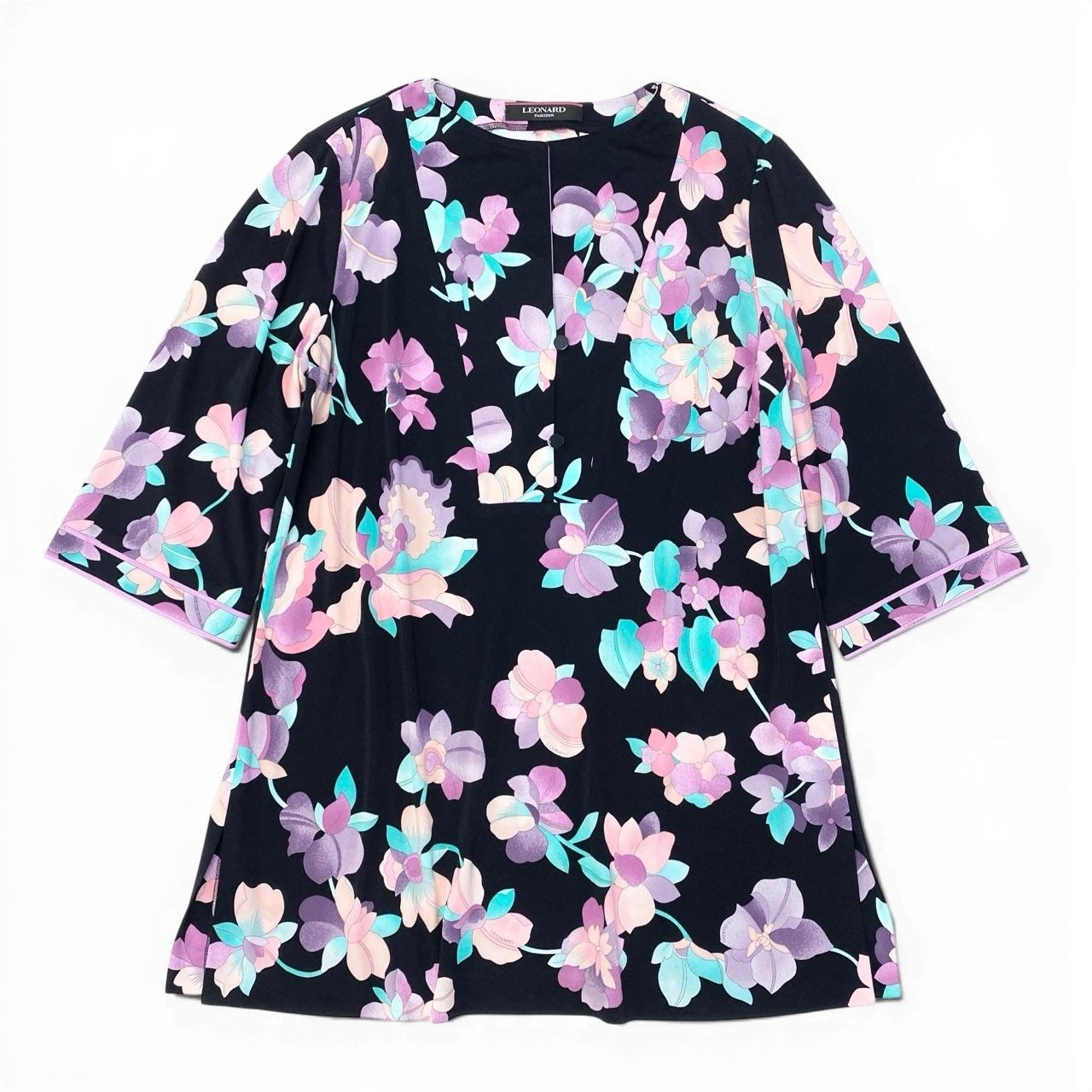 9a27 LEONARD レオナール カンカン素材 美しい花柄プリント チュニック