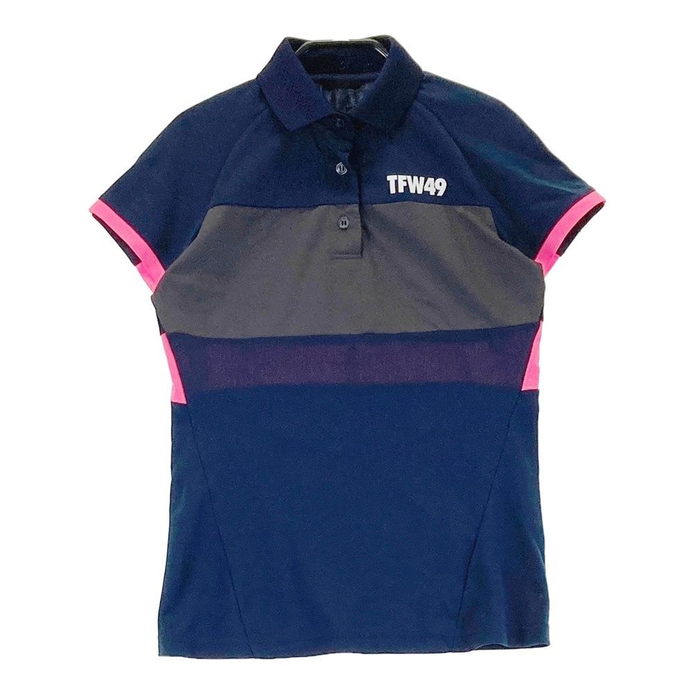 TFW49 ポロシャツ ネイビー ピンク ゴルフ ウェア ストレッチ サイズ：S TFW49 ティーエフダブリューフォーティーナイン 異素材切替