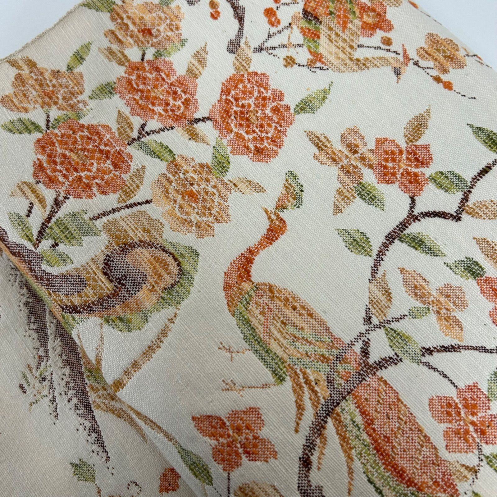 名古屋帯 正絹 真綿紬 孔雀 花草の織柄 八寸 MA-3437 - メルカリ