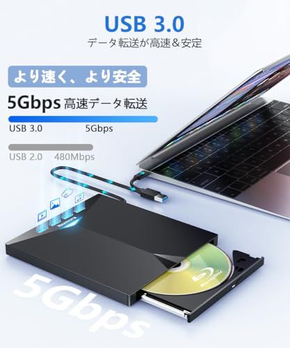 Blu-ray対応｜高速読取・書込】 ブルーレイドライブ 外付け ブルーレイ
