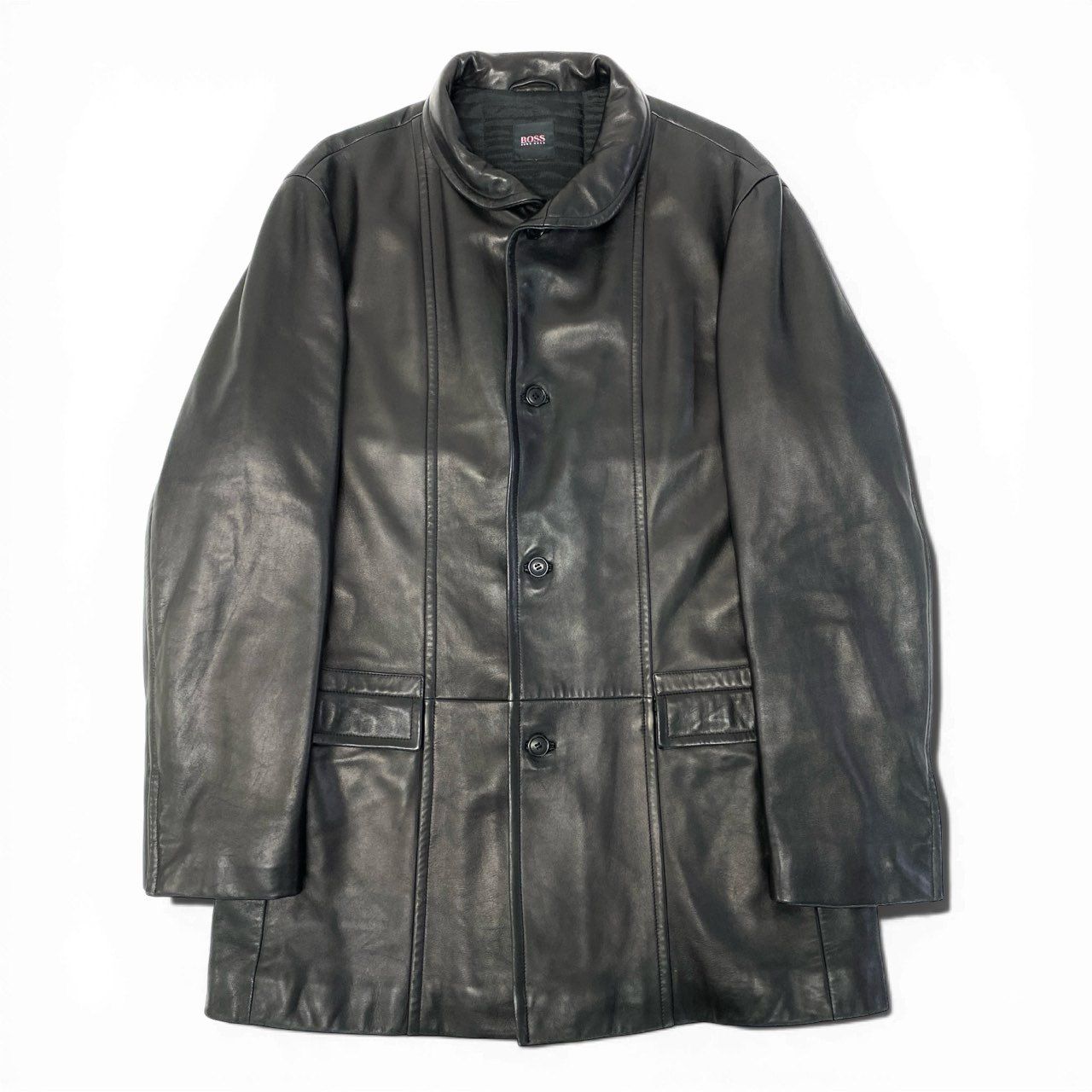 9a27 HUGO BOSS ヒューゴボス ラムレザーコート サイズL相当 ブラック