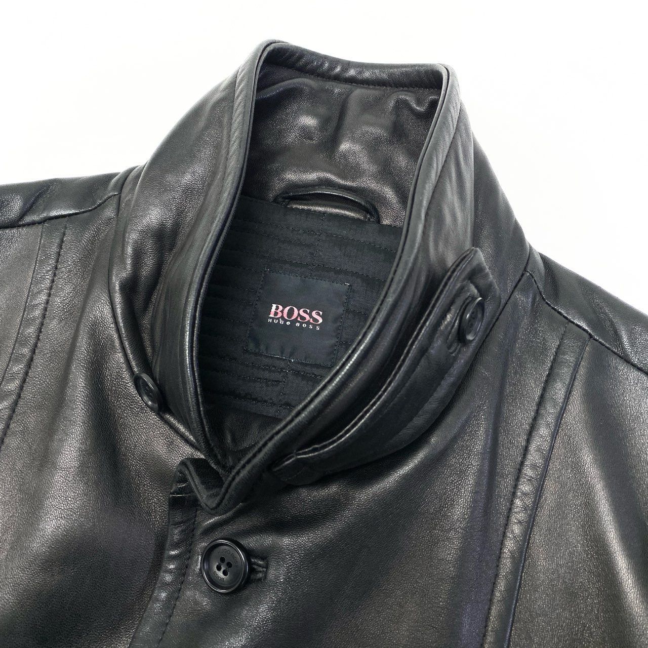 9a27 HUGO BOSS ヒューゴボス ラムレザーコート サイズL相当 ブラック