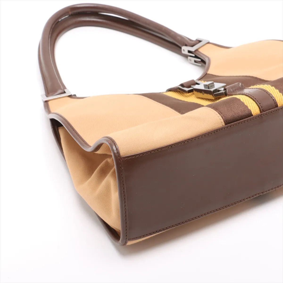 美品 グッチ ジャッキー レザー キャンバス ハンドバッグ トート 本革