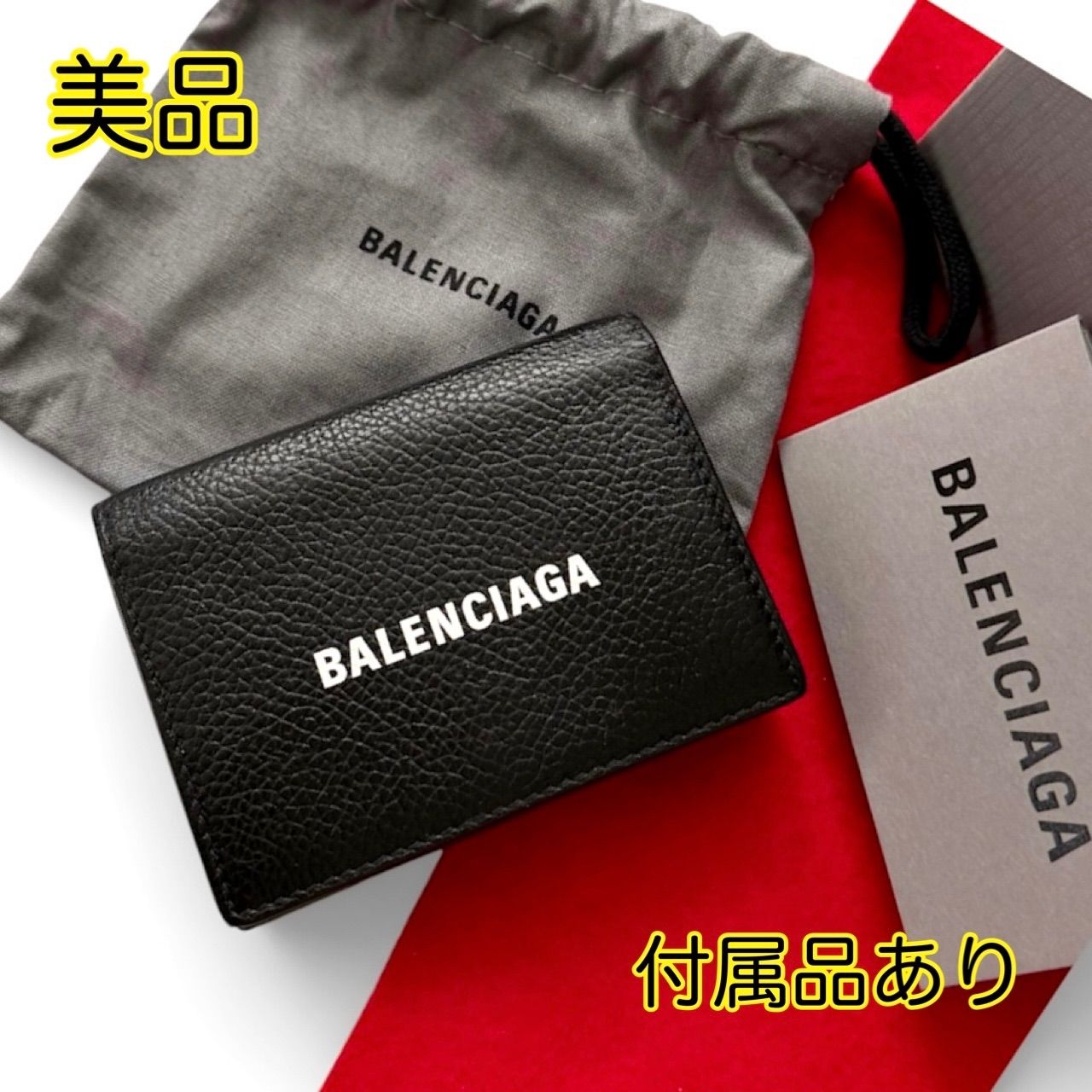 美品✨BALENCIAGAバレンシアガ財布三つ折594312カーフレザーロゴ黒 美品✨ BALENCIAGAバレンシアガ財布三つ折594312カーフレザーロゴ黒