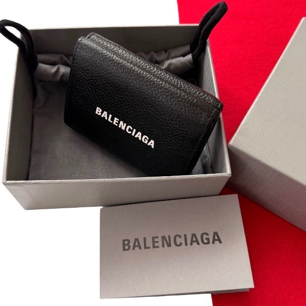 美品✨ BALENCIAGAバレンシアガ財布三つ折594312カーフレザーロゴ黒