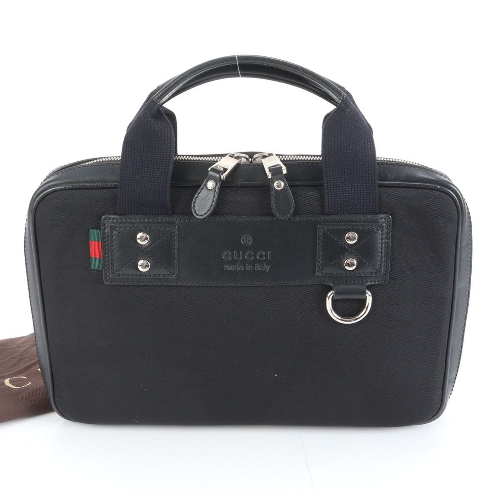 美品 グッチ シェリー ライン 281906 レザー ナイロン ビジネス バッグ