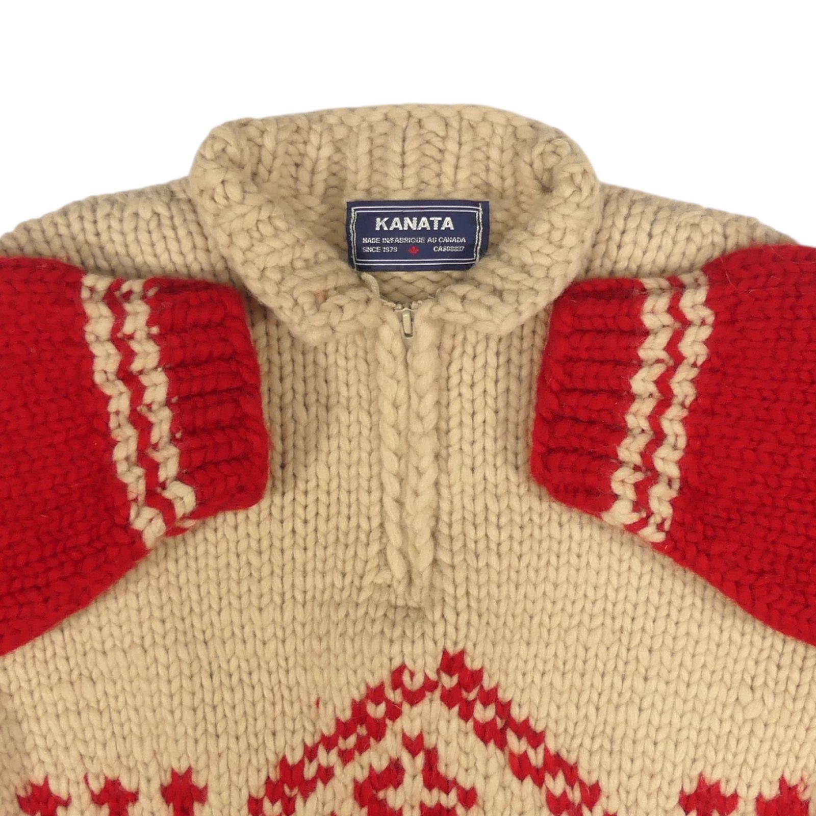 カウチンセーター kanata ニット XL カナダ製 カナタ ベージュ 赤