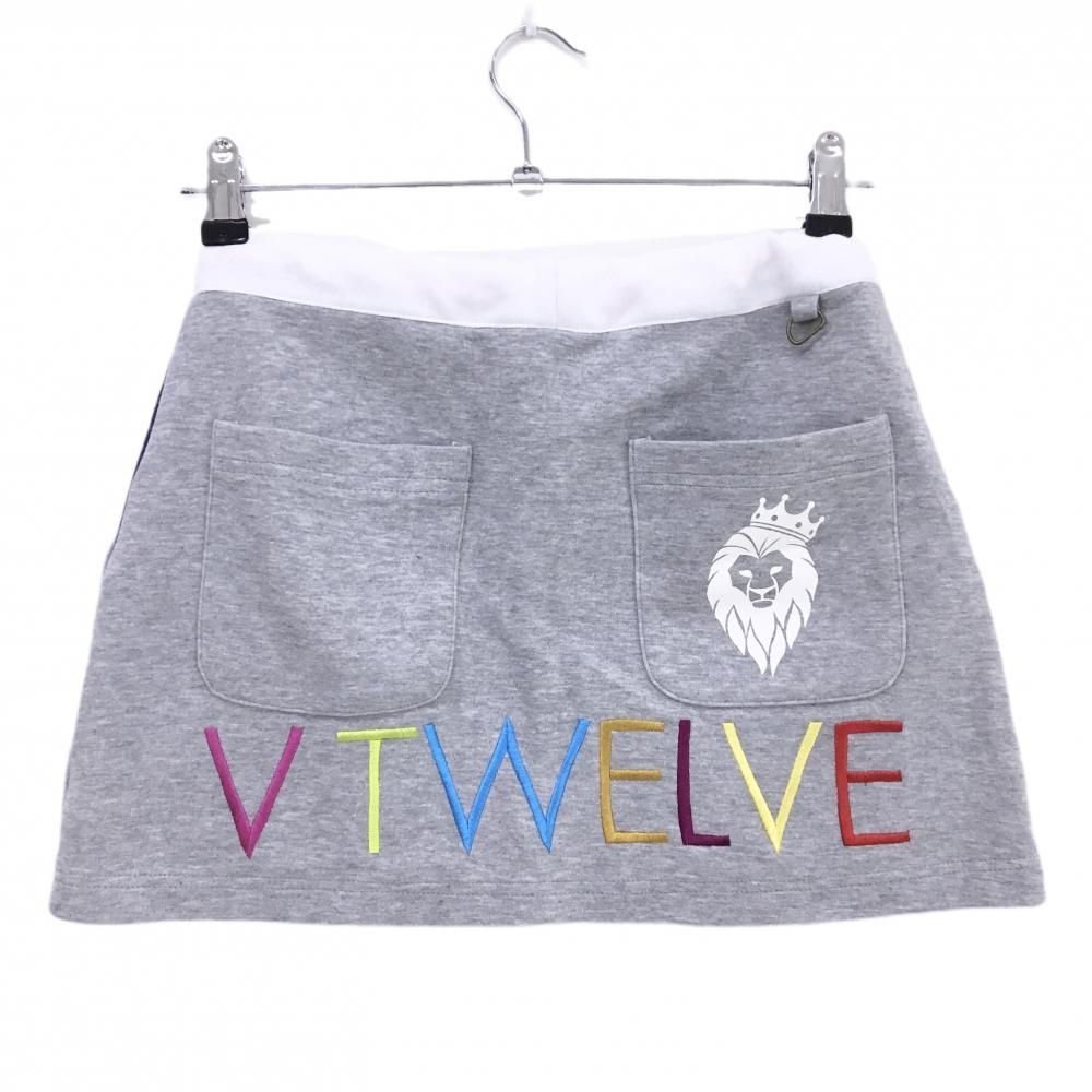 美品】V12 スカート グレー×白 裾ロゴ刺しゅう スウェット レディース