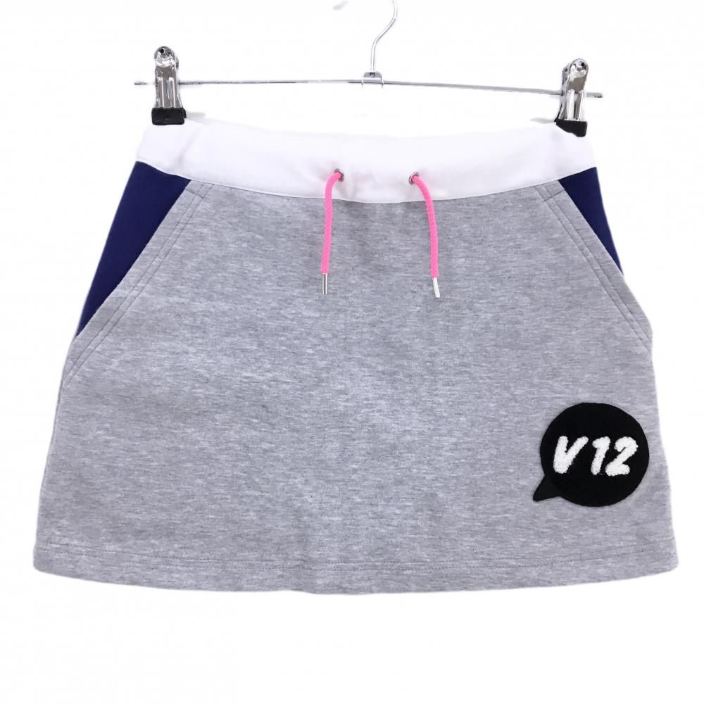美品】V12 スカート グレー×白 裾ロゴ刺しゅう スウェット レディース