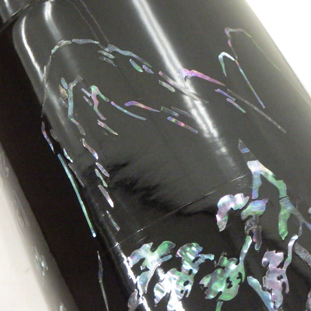 昭和 レトロ アンティーク 木曽漆器 山水画 螺鈿細工 花器 花瓶 飾り壺