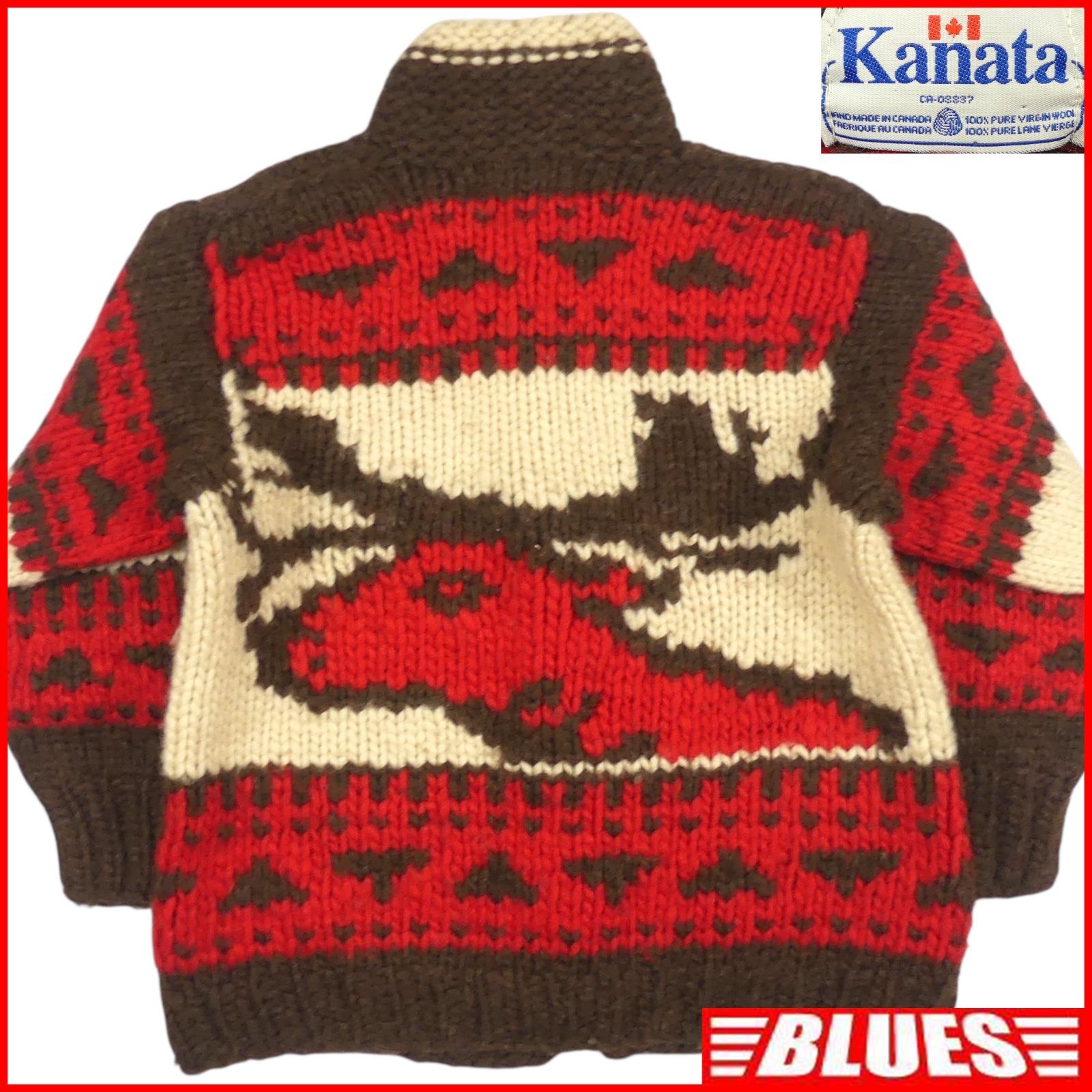 カウチンセーター kanata ニット XL カナダ製 カナタ 赤 鹿 トナカイ