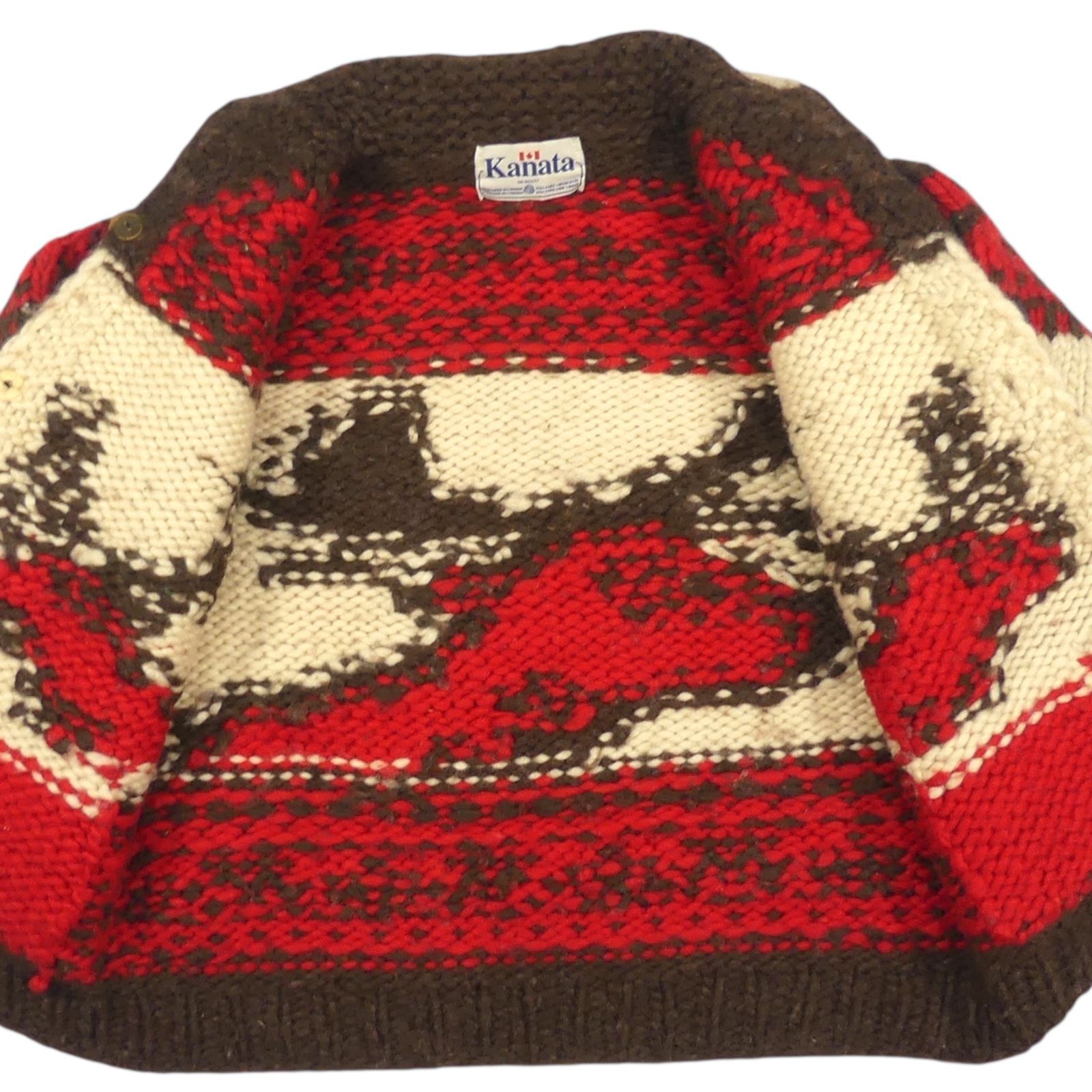 カウチンセーター kanata ニット XL カナダ製 カナタ 赤 鹿 トナカイ