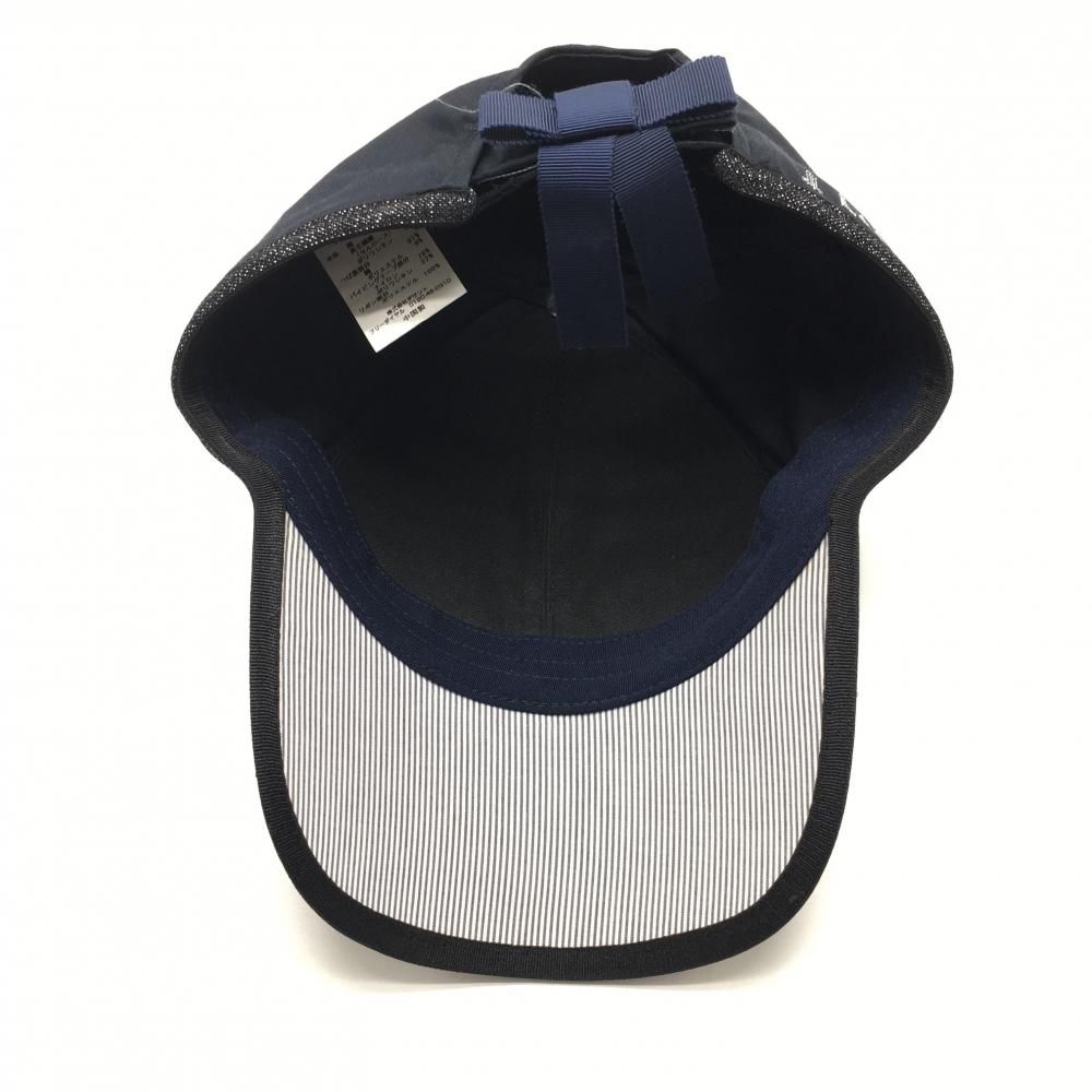 超美品】ランバンスポール キャップ 黒 リボン 縁ラメ レディース F(55