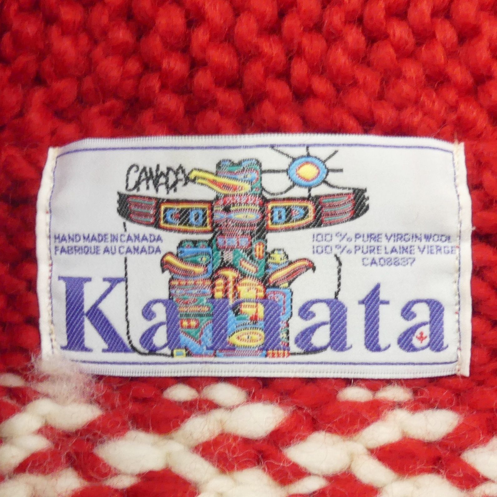 カウチンセーター kanata ニット M カナダ製 カナタ 赤 グレー 総柄