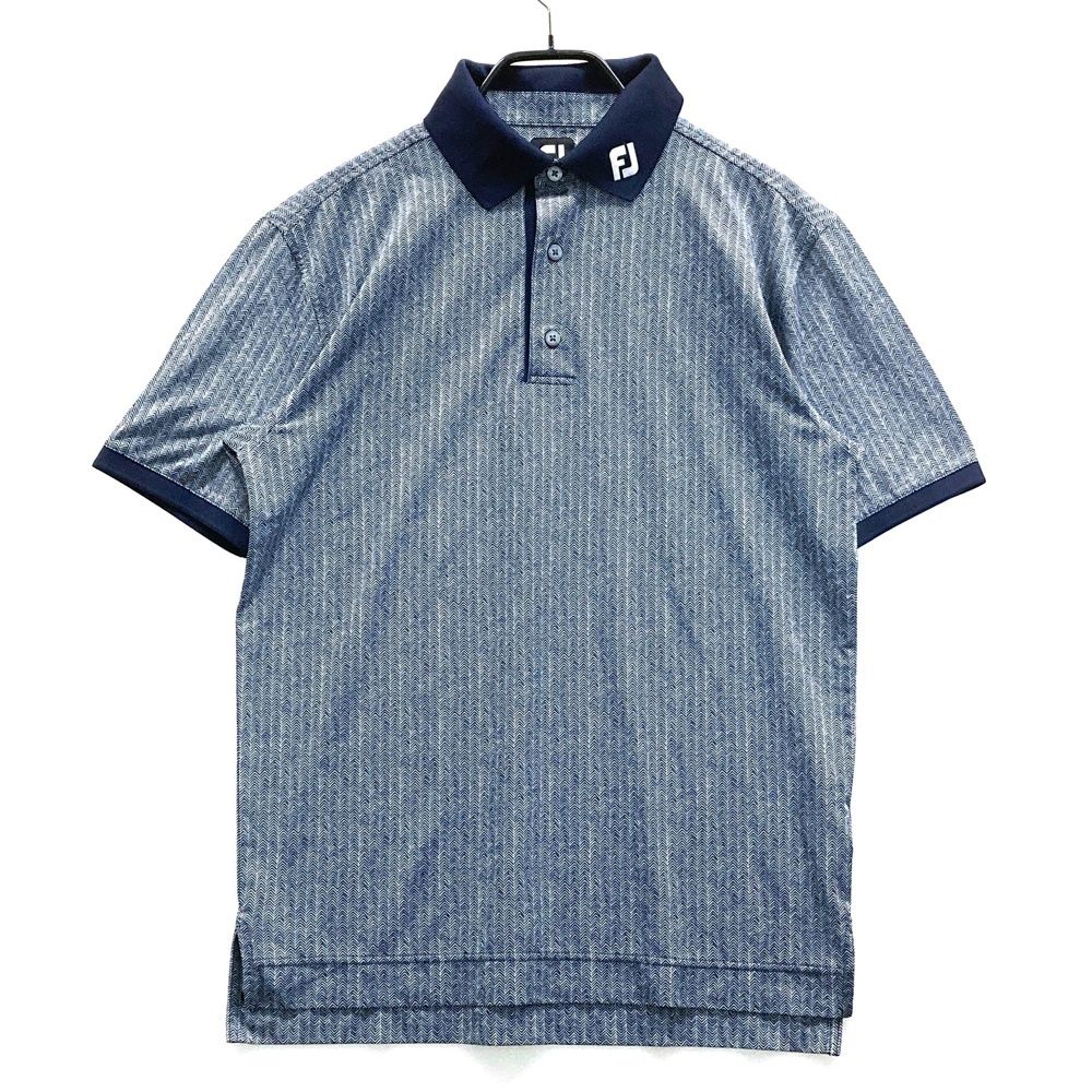 サイズ：M FOOT JOY フットジョイ 半袖ポロシャツ 総柄 ネイビー系