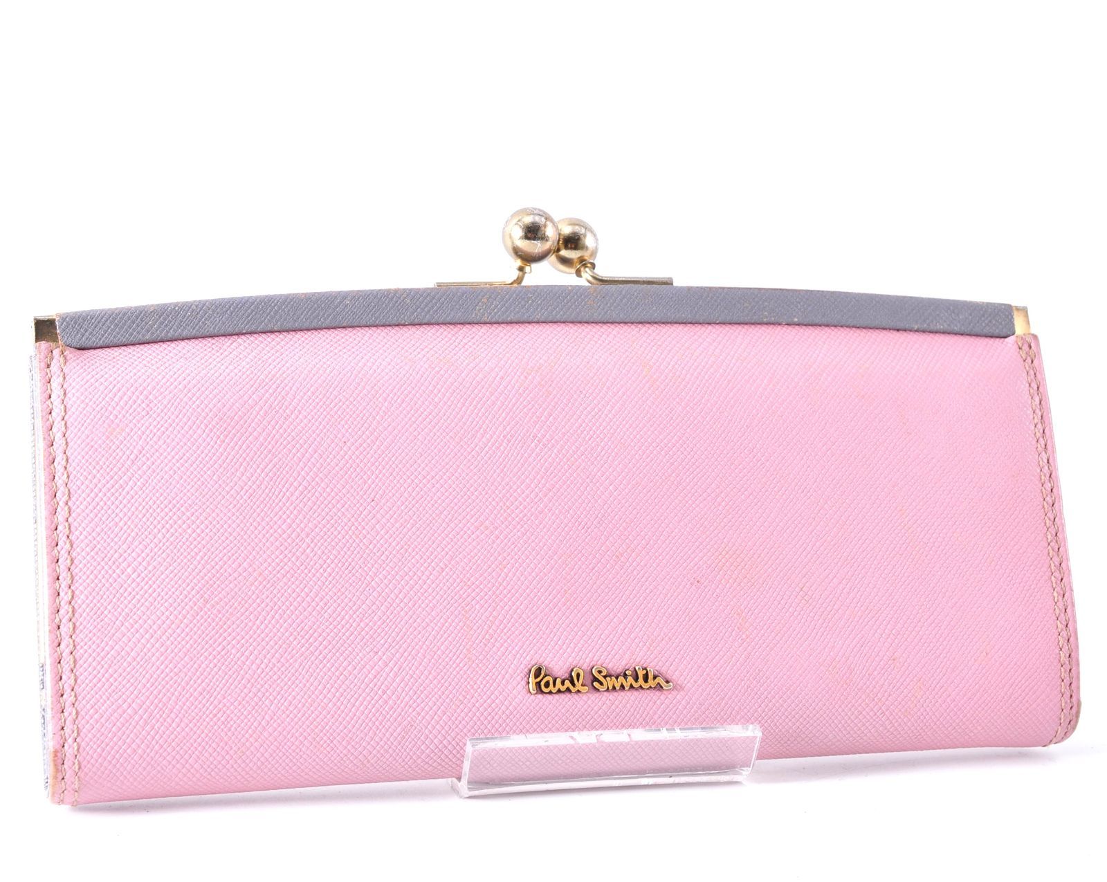 Paul Smith ポールスミス がま口 Long Wallet 長財布 Ladies レディース Pink Gray ピンク グレー Gold Logo ゴールド ロゴ