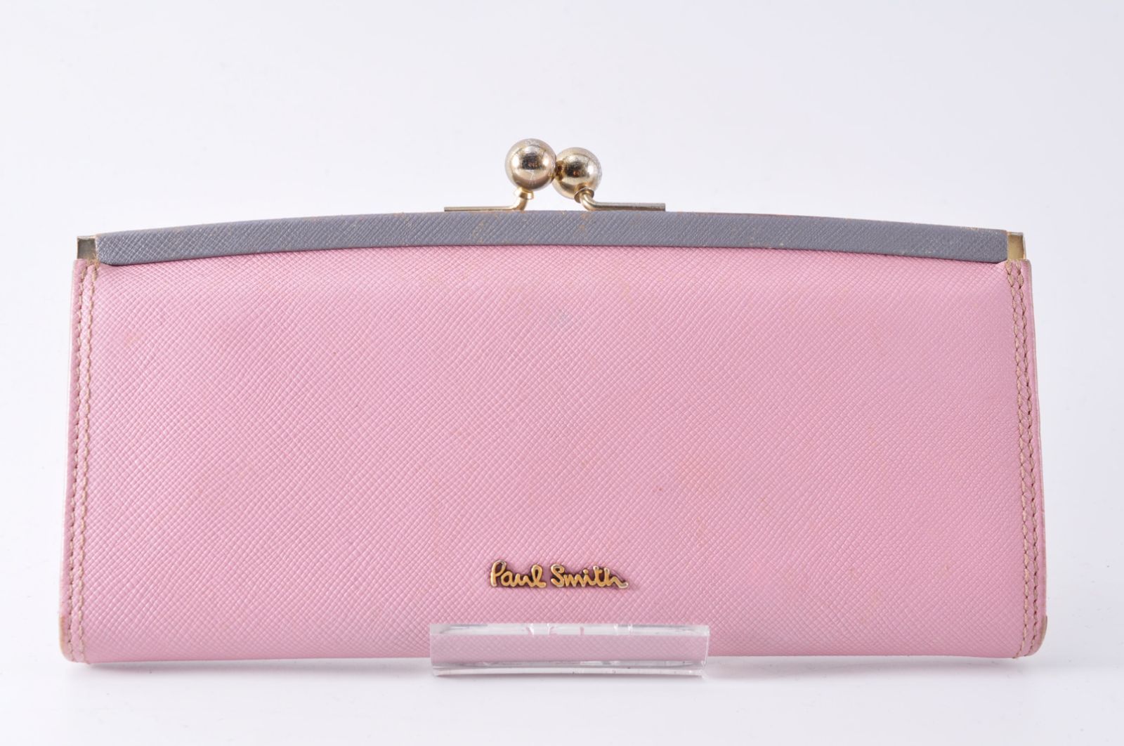 Paul Smith ポールスミス がま口 Long Wallet 長財布 Ladies レディース Pink Gray ピンク グレー Gold Logo ゴールド ロゴ Paul Smith ポールスミス がま口 Long Wallet 長財布 Ladies レディース Pink Gray ピンク グレー Gold Logo ゴールド ロゴ