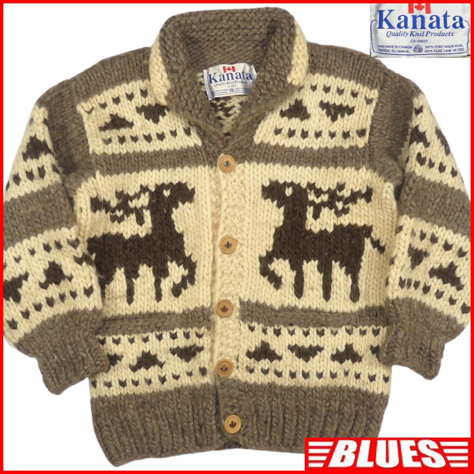 カウチンセーター kanata ニット XL カナダ製 カナタ 茶 ウール 鹿