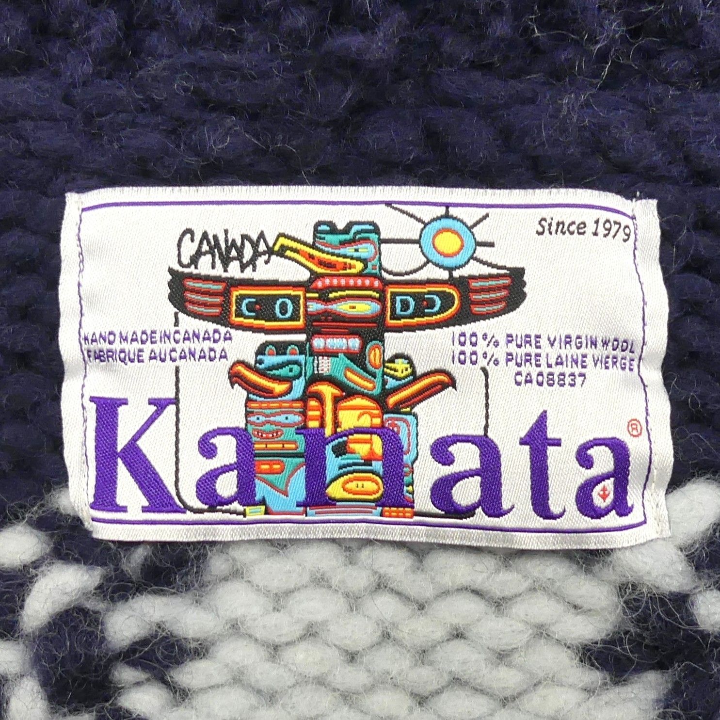 カウチンセーター kanata ニット L カナダ製 カナタ 紺 ネイビー 鹿