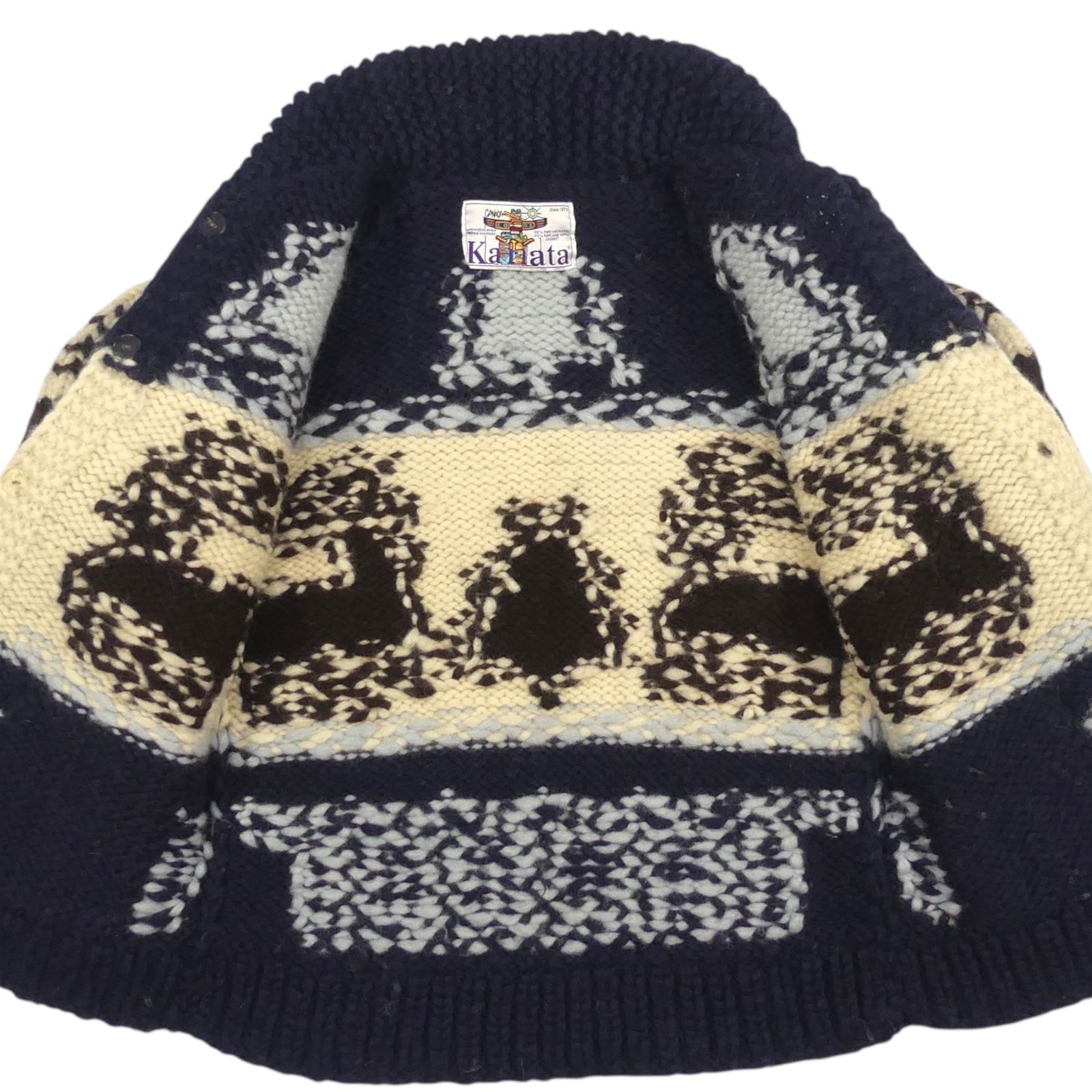 カウチンセーター kanata ニット L カナダ製 カナタ 紺 ネイビー 鹿