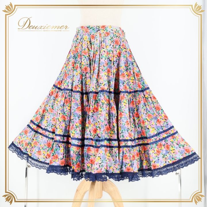 フォークダンス 衣装 スカート パープル系 花柄 レース 紫 赤 黄 紺