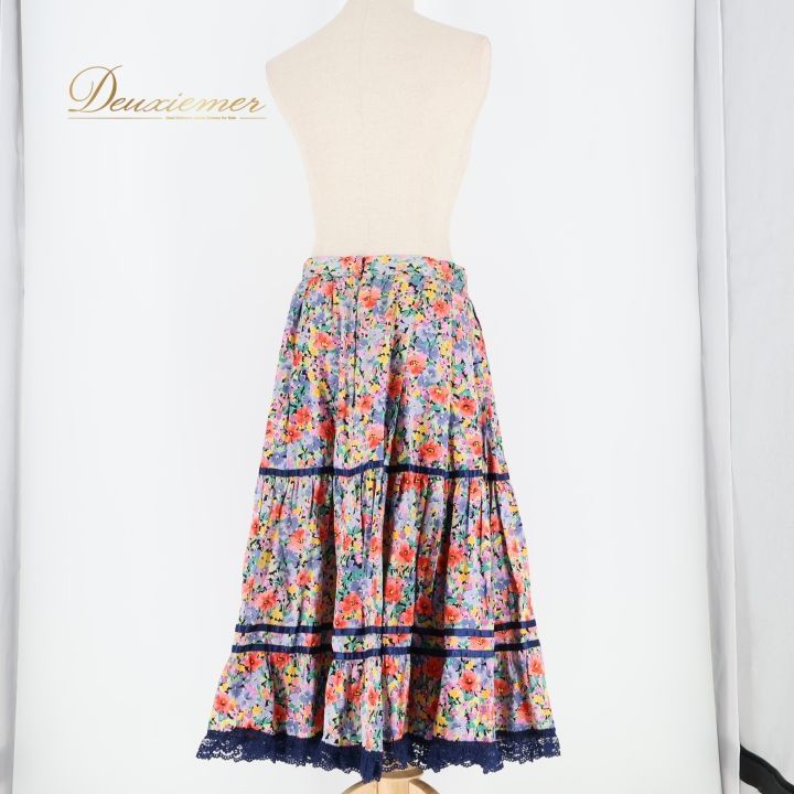 フォークダンス 衣装 スカート パープル系 花柄 レース 紫 赤 黄 紺