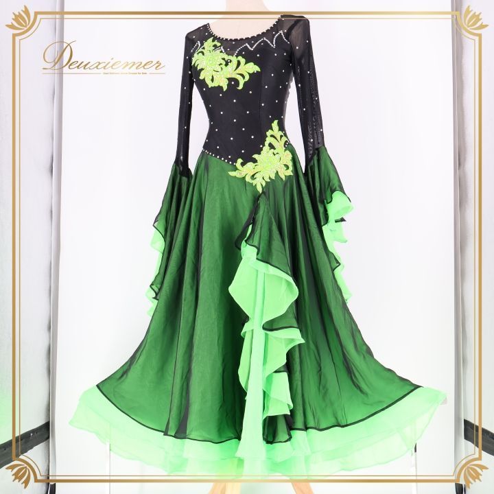 社交ダンス 衣装 スタンダードドレス ワンピース ドレス 黒 レース