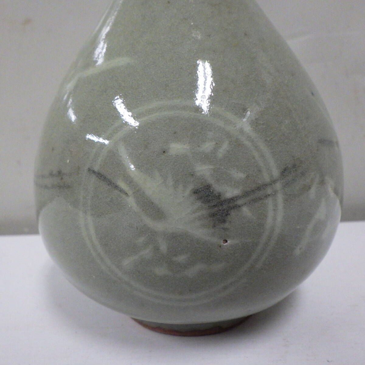 昭和 レトロ アンティーク 青磁 青磁花瓶 高麗青磁 花器 鶴 壺 花入