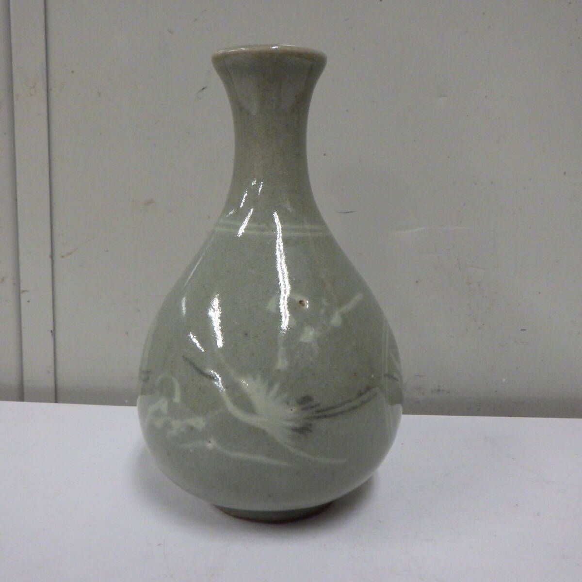 アンティーク 高麗青磁 花器 昭和 レトロ アンティーク 青磁 青磁花瓶 高麗青磁 花器 鶴 壺 花入