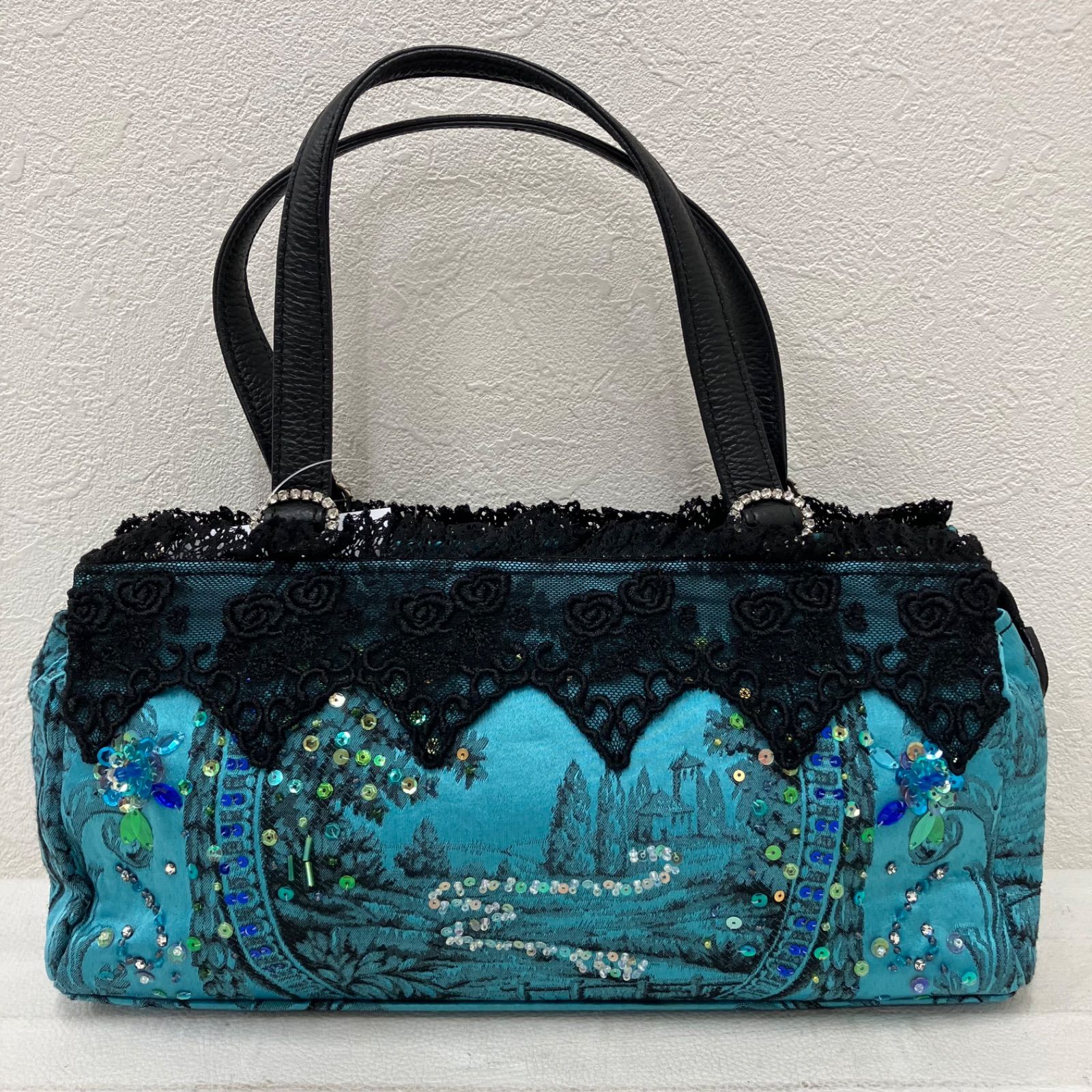 タイムセール‼️美品‼️シンクビービーズ刺繍 黒 ハンドバッグ 中型 8847 Think Bee! シンクビー！ ハンドバッグ トートバッグ ブラック 黒