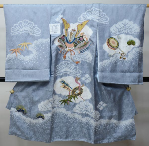 お宮参り 産着 のしめ 男児 正絹 綸子地 金刺繍 グレー 兜 NO42445 imgrc0096628962.jpg