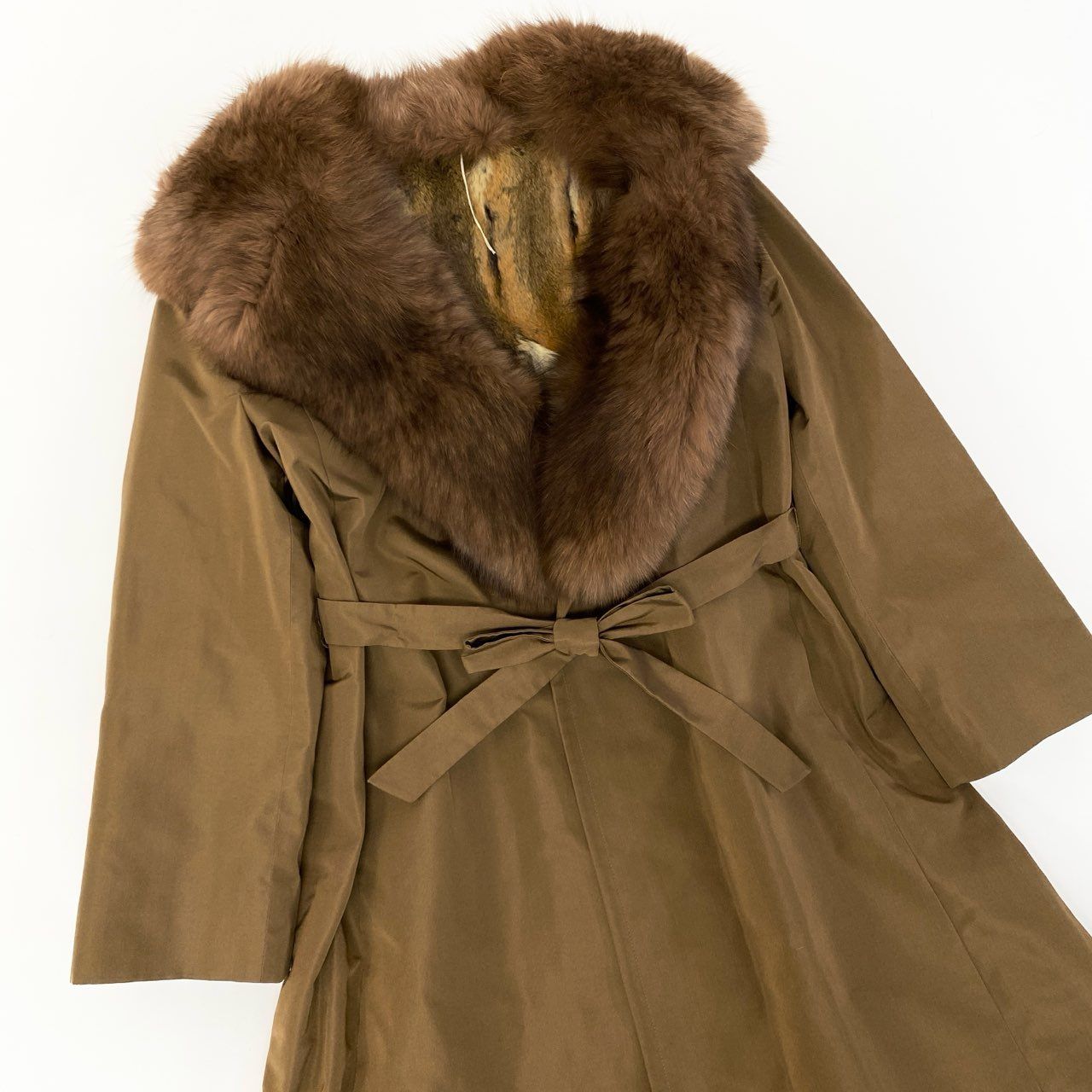7a11 AKRIS アクリス フォックスファー付 裏地毛皮 ロングコート
