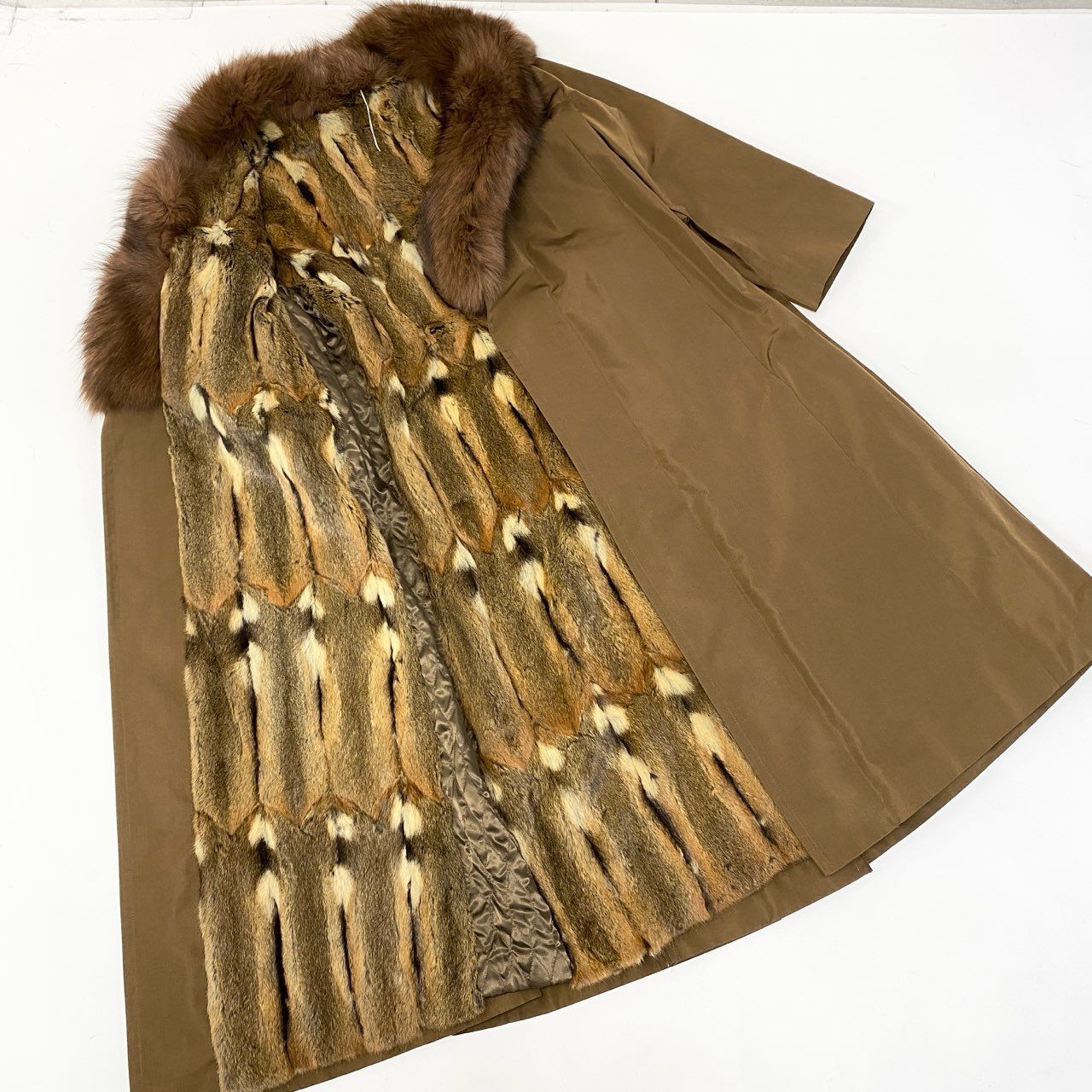 7a11 AKRIS アクリス フォックスファー付 裏地毛皮 ロングコート