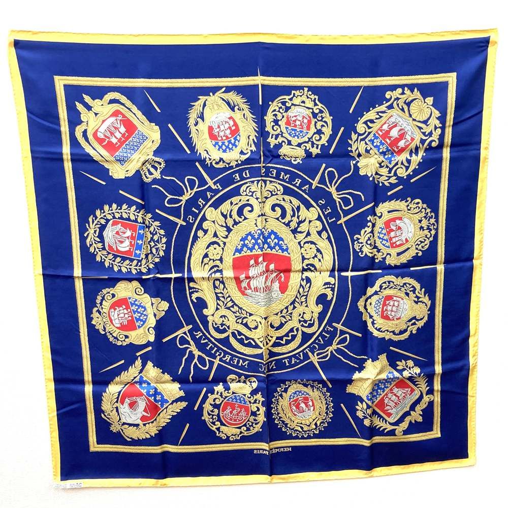 箱付 HERMES エルメス カレ90 LES ARMES DE PARIS パリの紋章 スカーフ