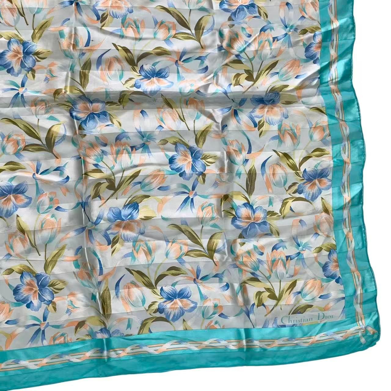 DIORクリスチャンディオール シルク花柄大判スカーフ 美品 Christian Dior クリスチャン ディオール スカーフ シルク 大判