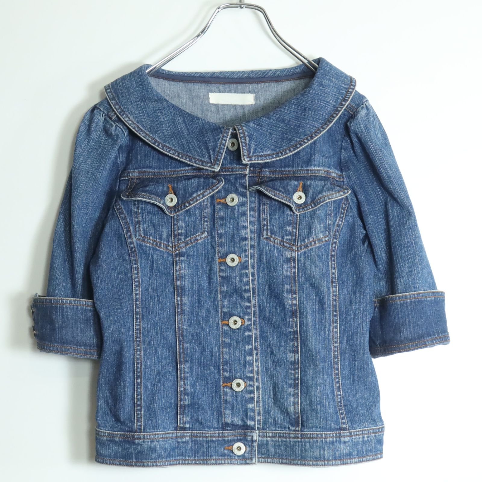 ピンクハウス☆デニムジャケット 七分袖 サイズM 紺系 前開き デコルテ